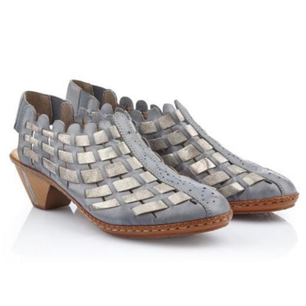 NWOT - Unworn RIEKER Antistress Sina 78 Slingback Leather Bootie - Azure/Grey